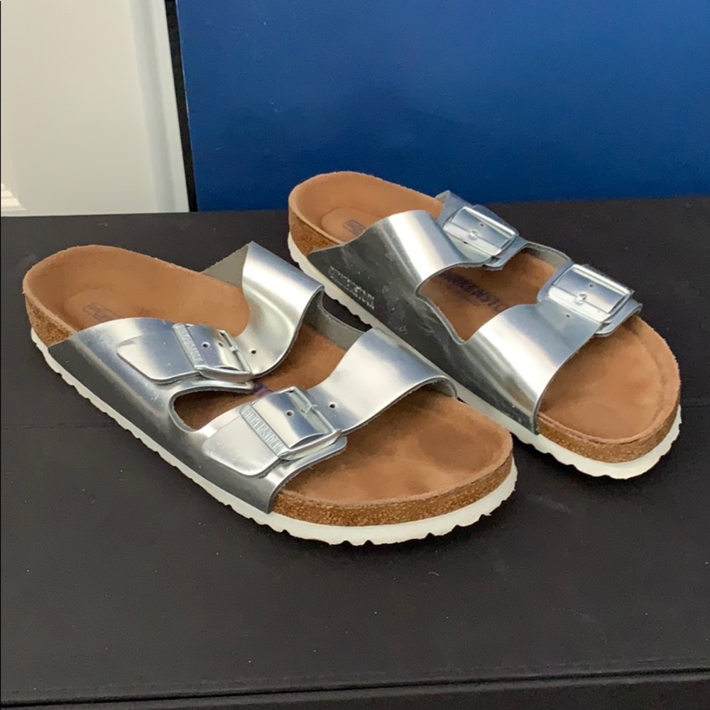 Silver Birkenstock Sandals - Sz 41/10